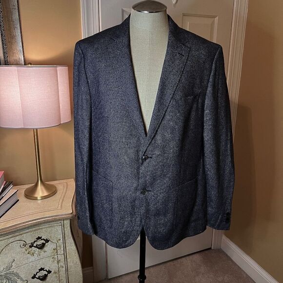 NWOT Men's Boss Hugo Boss Janson1 Slim Fit Navy Gray Blazer Sport Coat 46R - Picture 2 of 8
